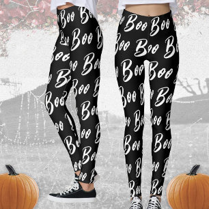 Halloween Black and White Bo Text mönster Leggings
