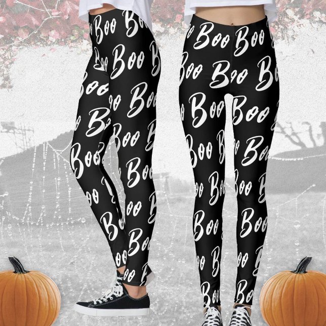 Halloween Black and White Bo Text mönster Leggings (Skapare uppladdad)