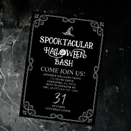 Halloween Black and White Finare Witch Klubb Party Inbjudningar