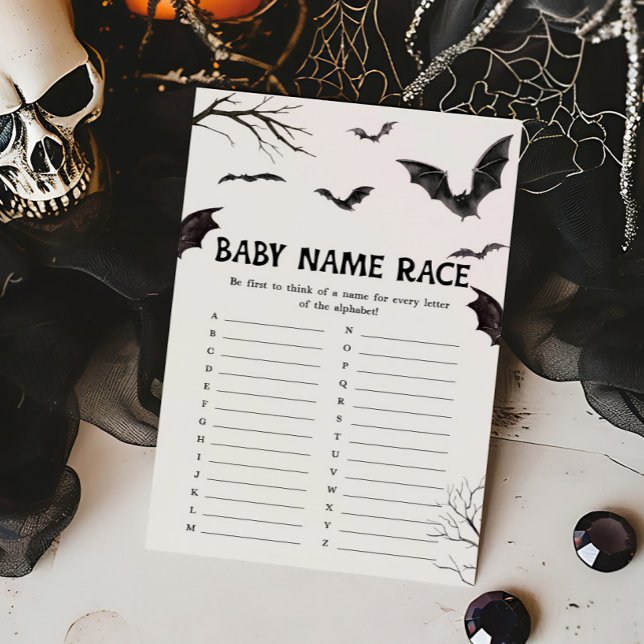 Halloween Black and White Fladdermus Baby Namn Täv (Black and White Bats Baby Shower Baby Name Race Game)
