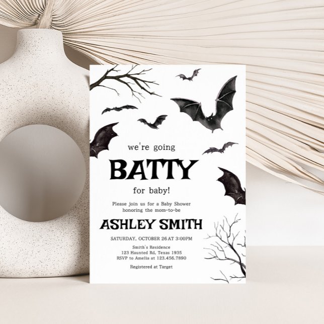 Halloween Black and White Fladdermus Baby Shower Inbjudningar (Black and White Bats Baby Shower Invitation
)