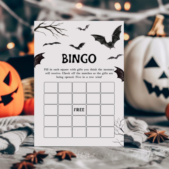 Halloween Black and White Fladdermus Bingo Game (Black and White Bats Baby Shower Bingo Game)