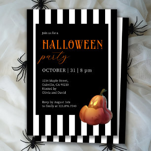 Halloween Black and White Stripe Pumpkin Party Inbjudningar