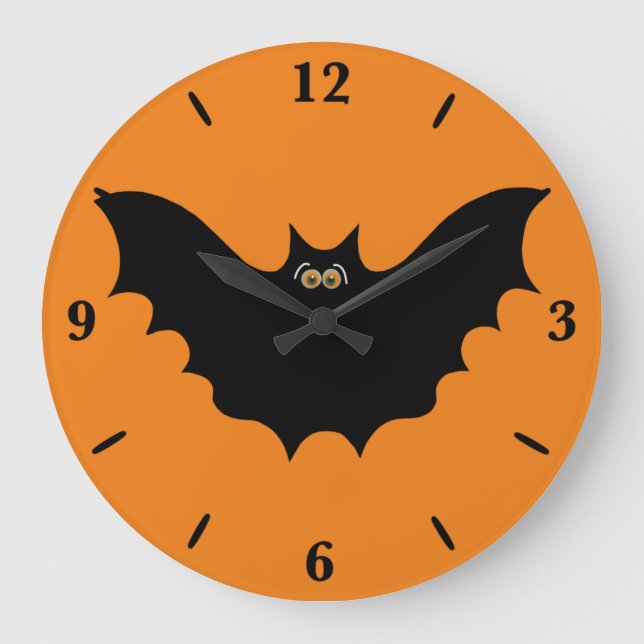 Halloween Black Bat Large Round Wall Clock  Stor Klocka (Framsida)