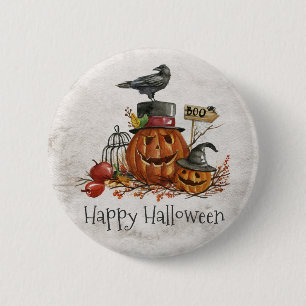 Halloween Black Bird och Pumpkins Knapp