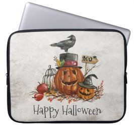 Halloween Black Bird och Pumpkins Laptop sleeve