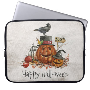 Halloween Black Bird och Pumpkins Laptop sleeve