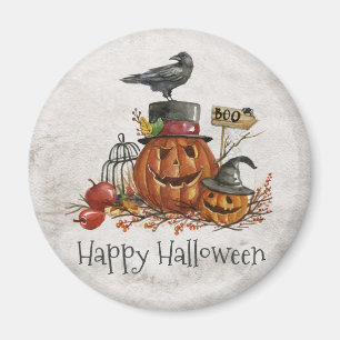 Halloween Black Bird och Pumpkins Magnet
