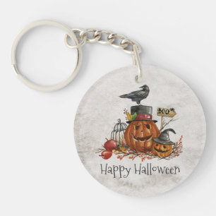 Halloween Black Bird och Pumpkins Nyckelkedja