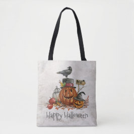 Halloween Black Bird och Pumpkins | Tote Bag Tygkasse