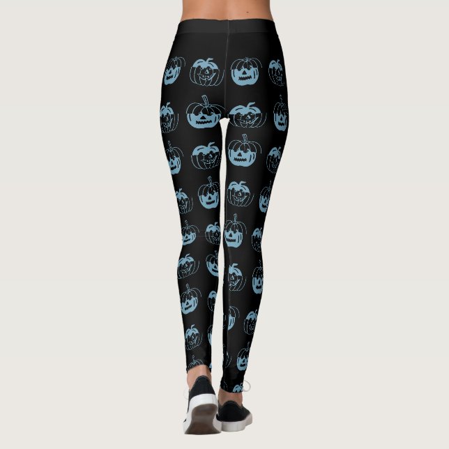 Halloween Black Blue Pumpkin Mönster Costume Leggings (Baksida)