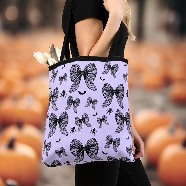 Halloween Black Bow Coquette Lila Witch Tygkasse (Halloween Black Bow Coquette Purple Witch Tote Bag)