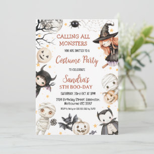 Halloween Black Brown Kids Costume Party Birthday Inbjudningar