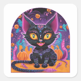Halloween Black Cat Alebrije Fyrkantigt Klistermärke