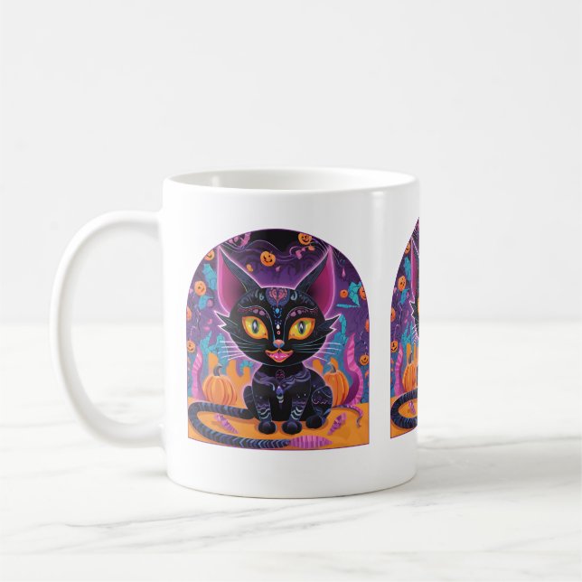 Halloween Black Cat Alebrije Kaffemugg (Vänster)