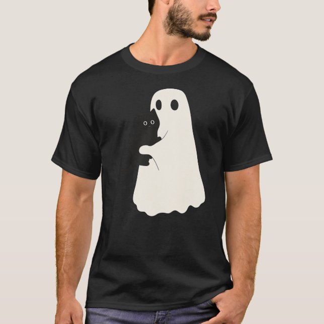 Halloween Black Cat And Ghost Cats Ghosts Retro Gr T Shirt (Framsida)