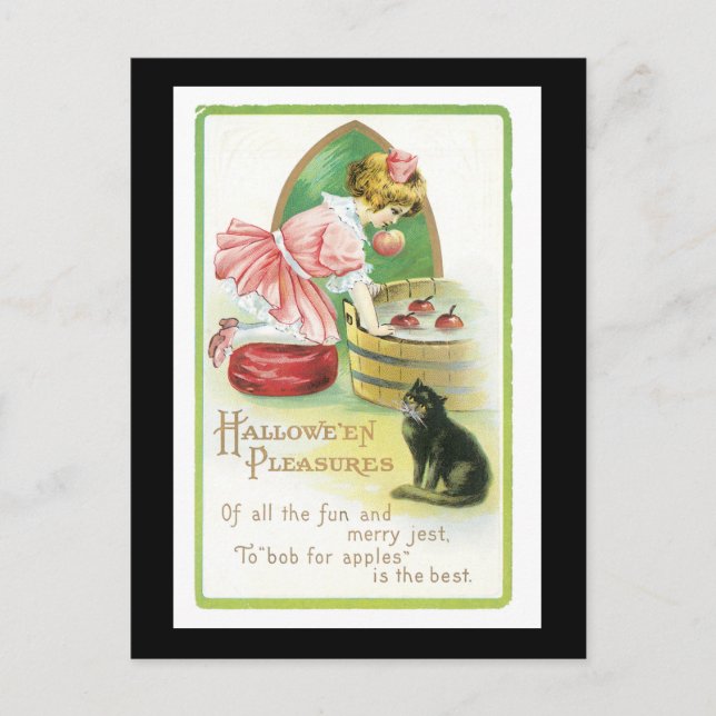 Halloween Black Cat and Girl Vykort (Framsida)