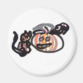 Halloween black cat and raven magnet