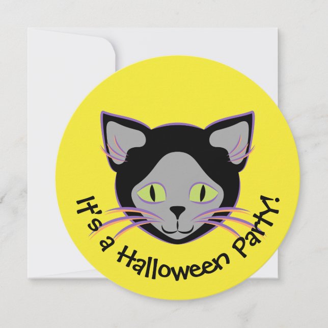 Halloween Black Cat Ansikte Inbjudningar (Framsida)