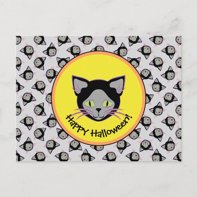 Halloween Black Cat Ansikte Mönster Vykort (Framsida)