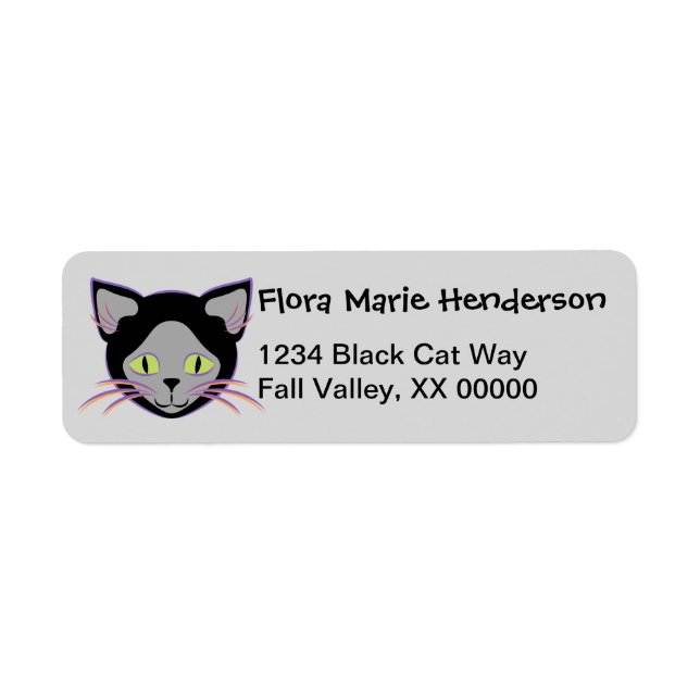 Halloween Black Cat Ansikte Personlig Namn Returadress Etikett (Framsidan)