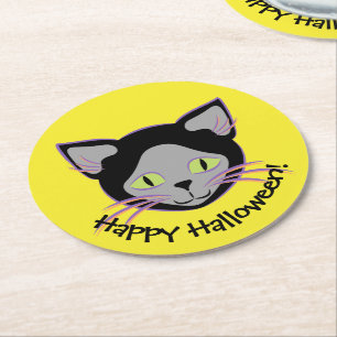 Halloween Black Cat Ansikte Underlägg Papper Rund