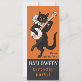 Halloween Black cat banjo CC1162 födelsedagsfest Inbjudningar