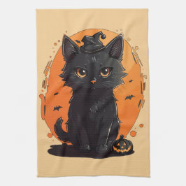 Halloween Black Cat, Black Jack O'Lantern Kökshandduk