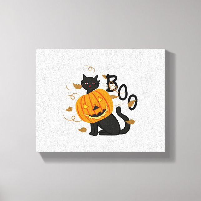 Halloween Black cat Boo Canvastryck (Framsida)