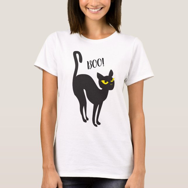 Halloween Black Cat, Boo! Trendig T Shirt (Framsida)