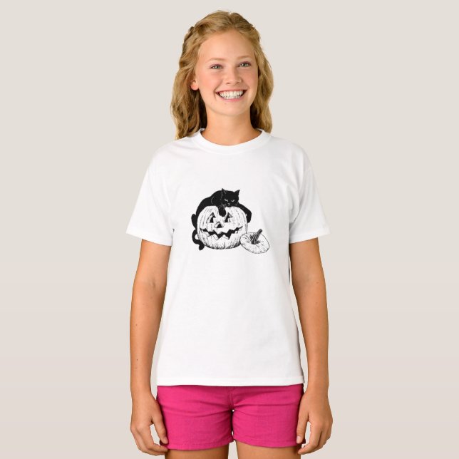 Halloween Black Cat - Childrens T-Shirt (Hel framsida)