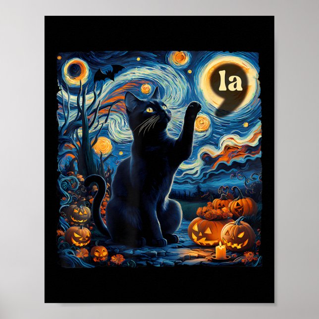 Halloween Black Cat Comma La Starry Night Art Kama Poster (Framsidan)