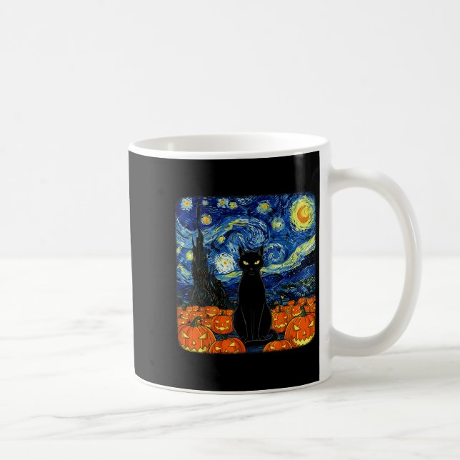 Halloween Black Cat Costume Van Gogh Starry Night Kaffemugg (Höger)