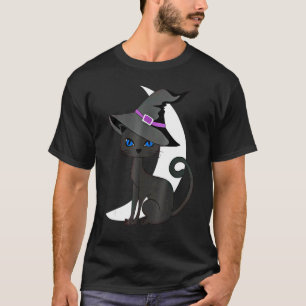 Halloween Black Cat Costume Witch Hat & Måne Manar T Shirt