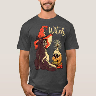 Halloween Black Cat Costume Witch Hat & Måne Manar T Shirt