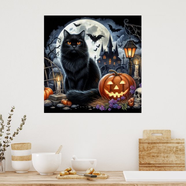Halloween Black Cat Decorative Home Poster (Kök)