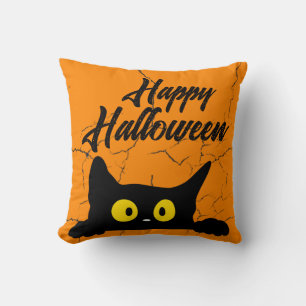Halloween Black Cat Distress Struktur Orange Kudde