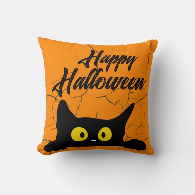 Halloween Black Cat Distress Struktur Orange Kudde (Framsida)