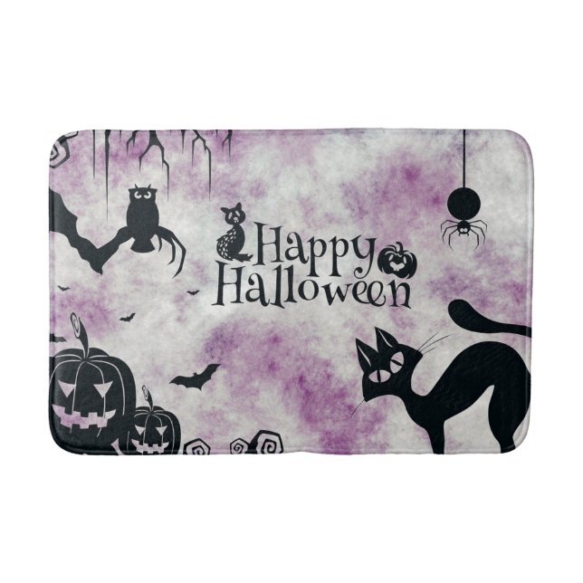 Halloween Black Cat Evil Pumpkins Scary Uggla Rosa Badrumsmatta (Framsidan)