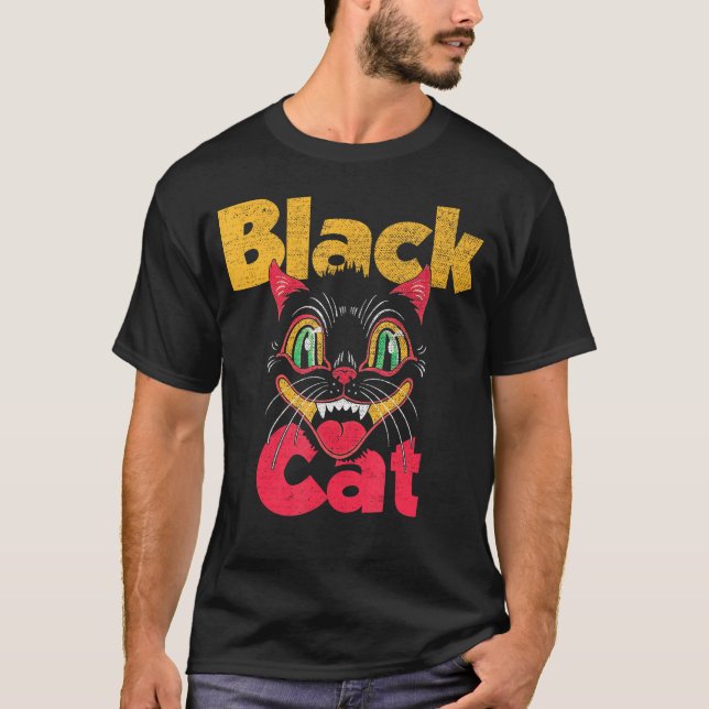 Halloween Black Cat Fireworks T Shirt (Framsida)