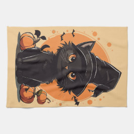 Halloween Black Cat Full Moon Kökshandduk