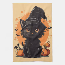 Halloween Black Cat Full Moon Kökshandduk