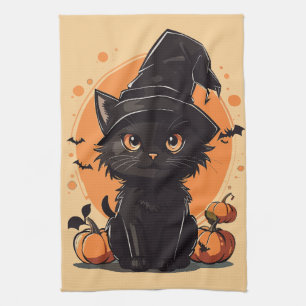 Halloween Black Cat Full Moon Kökshandduk