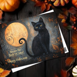 Halloween Black Cat Full Moon Ornate Vykort