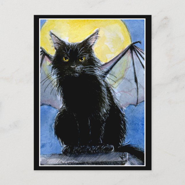 Halloween Black cat gargoyle vykort (Framsida)
