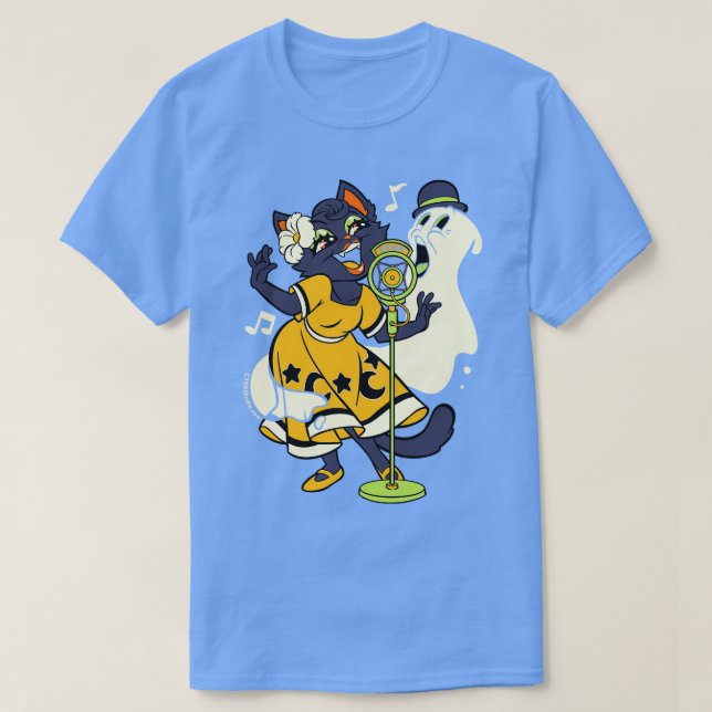 Halloween Black Cat Ghost Singing T Shirt (Design framsida)
