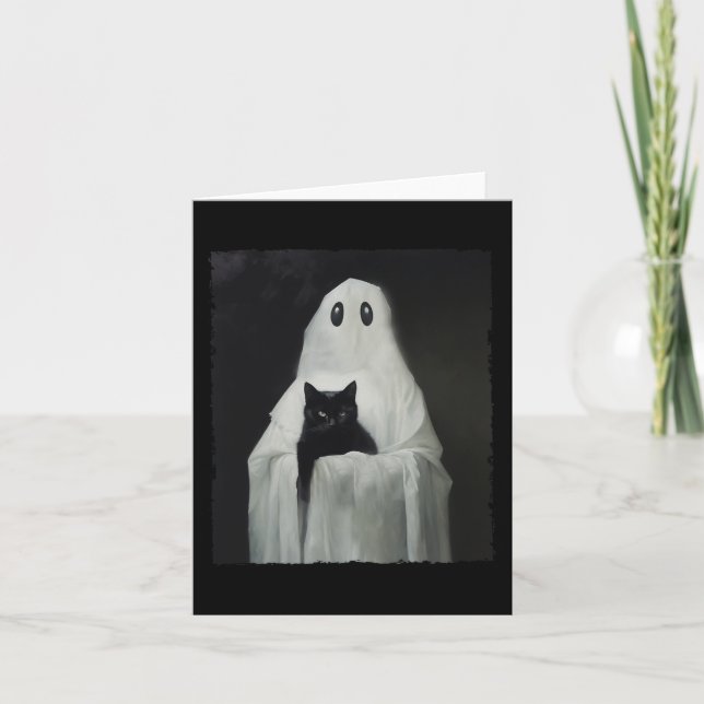 Halloween Black Cat Ghost Spooky Season Costume Kort (Framsida)