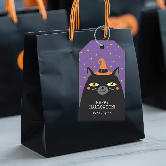 Halloween Black Cat Gift-Märkre Presentetikett (A cute Halloween cat party favor gift tag for your Halloween party favors.)