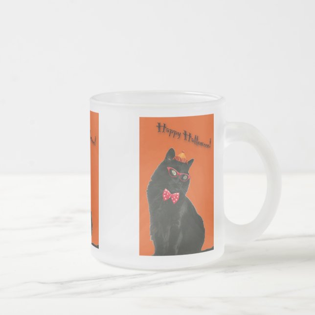 Halloween Black Cat Glass Mugg-sortersättning Frostad Glasmugg (Höger)