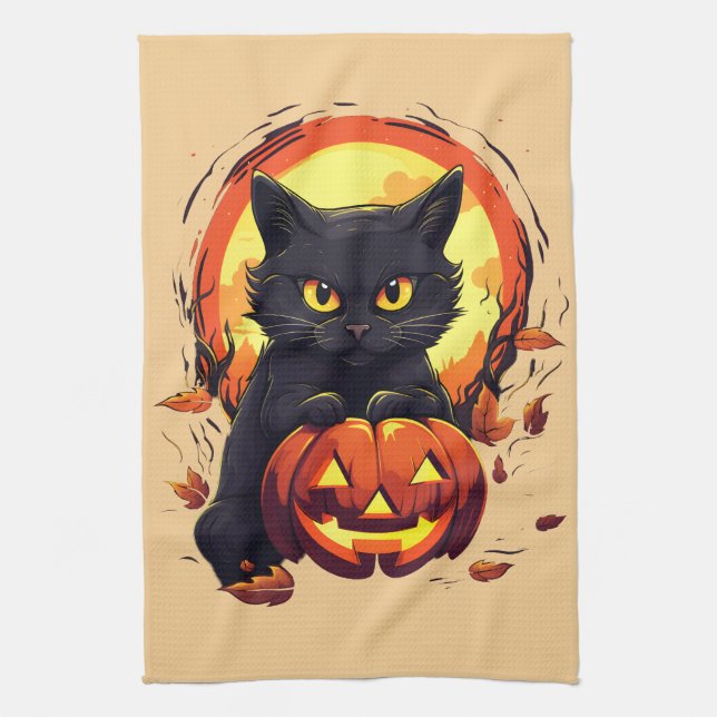 Halloween Black Cat, Höst löv, Kökshandduk (Vertikal)
